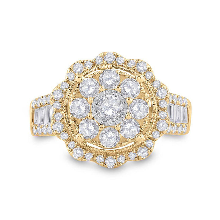 14kt Yellow Gold Womens Round Diamond Flower Cluster Ring 1-5/8 Cttw