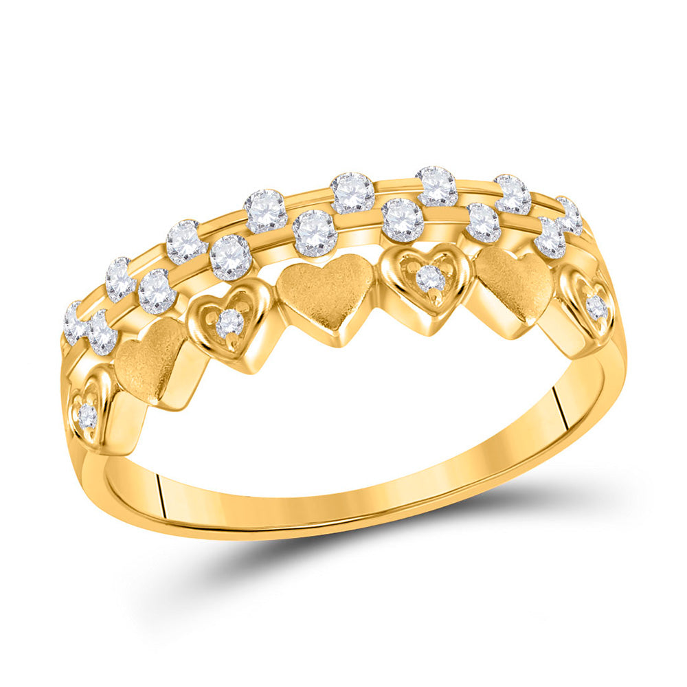 10kt Yellow Gold Womens Round Diamond Heart Band Ring 1/4 Cttw