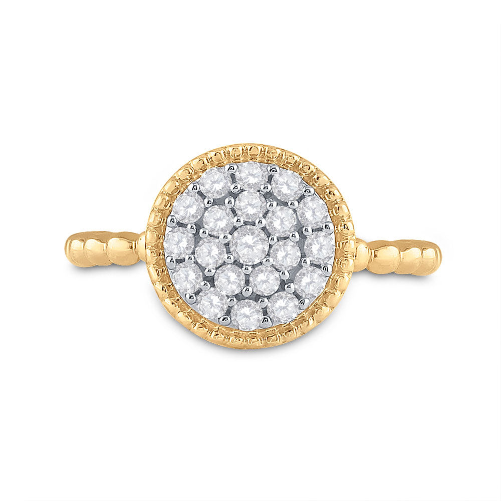 10kt Yellow Gold Womens Round Diamond Beaded Circle Cluster Ring 3/8 Cttw