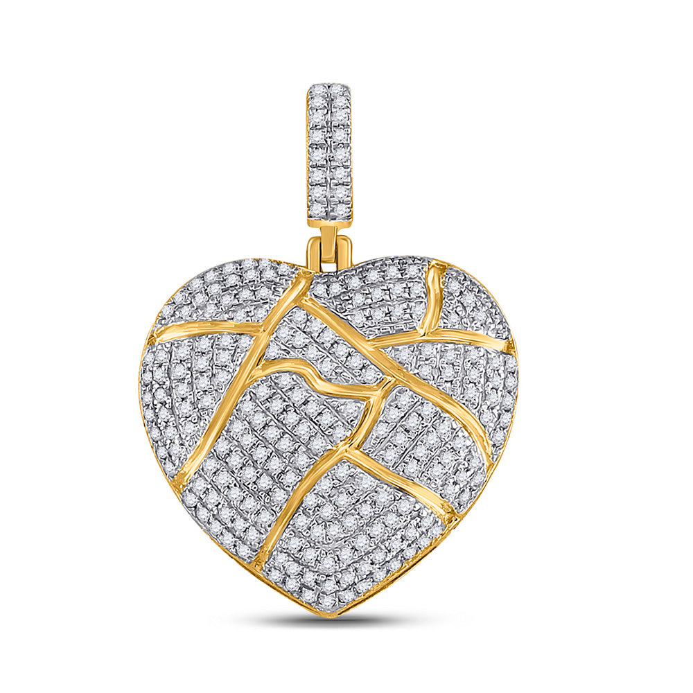 10kt Yellow Gold Mens Round Diamond Broken Heart Charm Pendant 5/8 Cttw