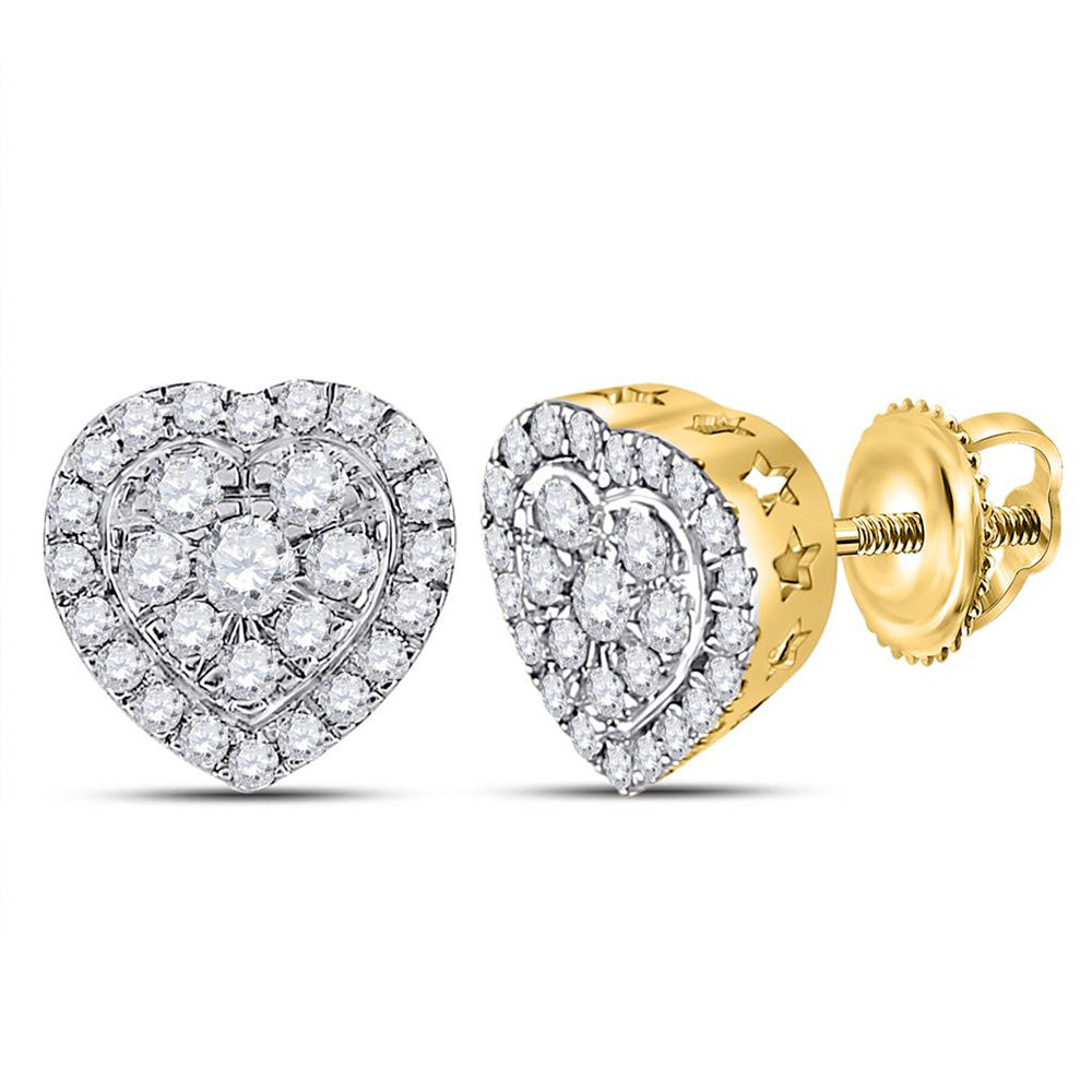 10kt Yellow Gold Womens Round Diamond Heart Earrings 1/2 Cttw