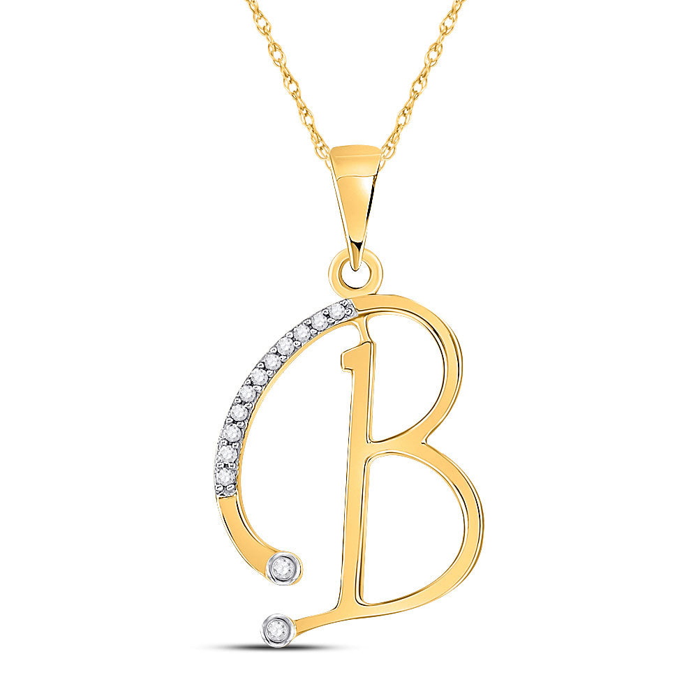 10kt Yellow Gold Womens Round Diamond B Initial Letter Pendant 1/12 Cttw