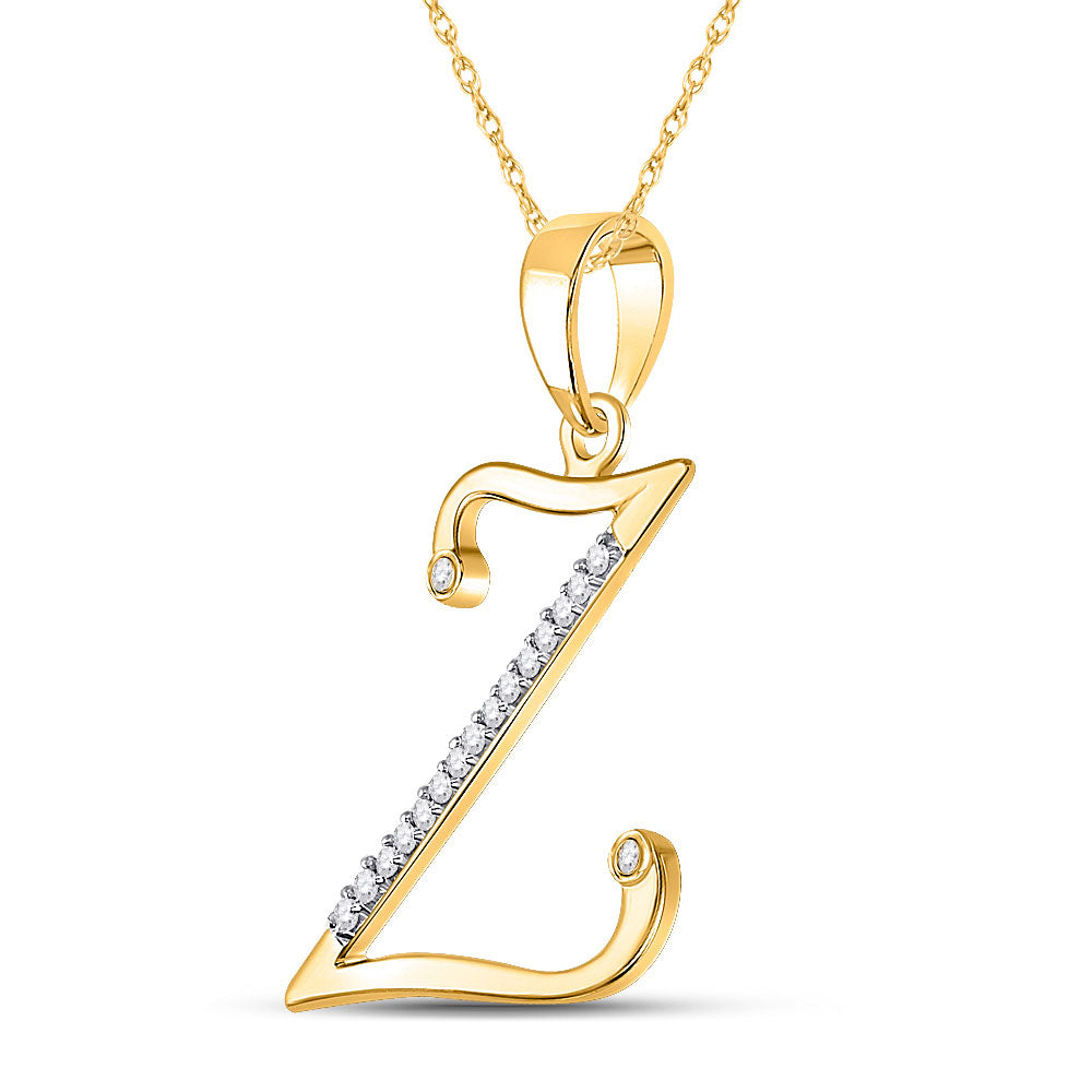 10kt Yellow Gold Womens Round Diamond Initial Z Letter Pendant 1/12 Cttw