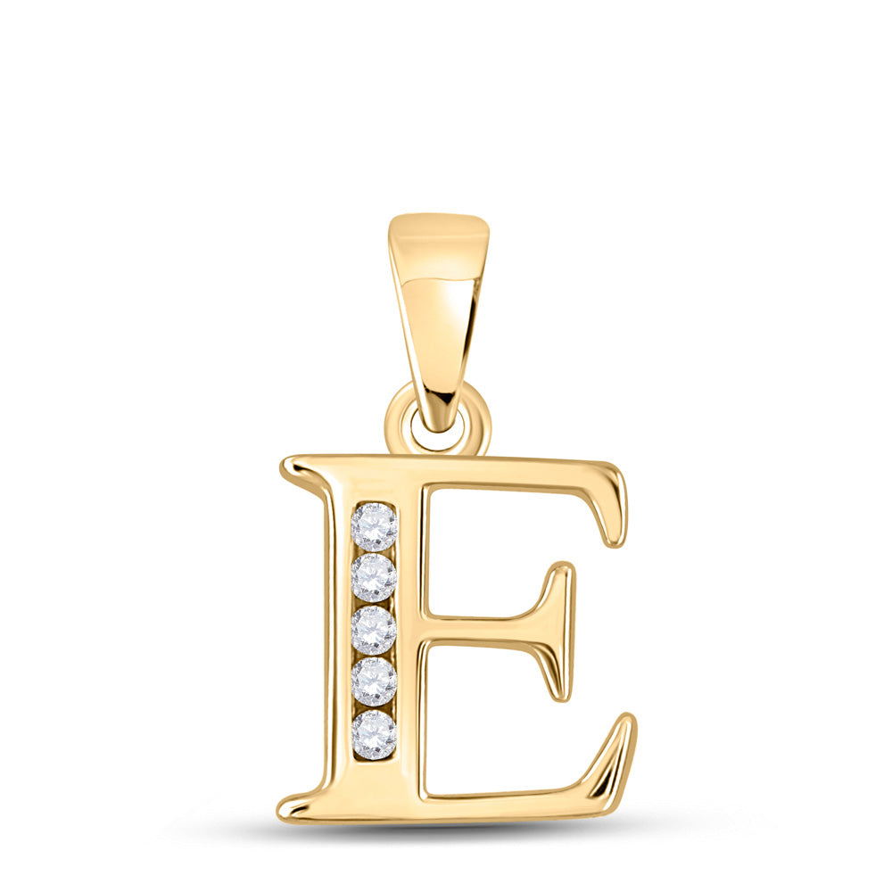 10kt Yellow Gold Womens Round Diamond E Initial Letter Pendant 1/20 Cttw