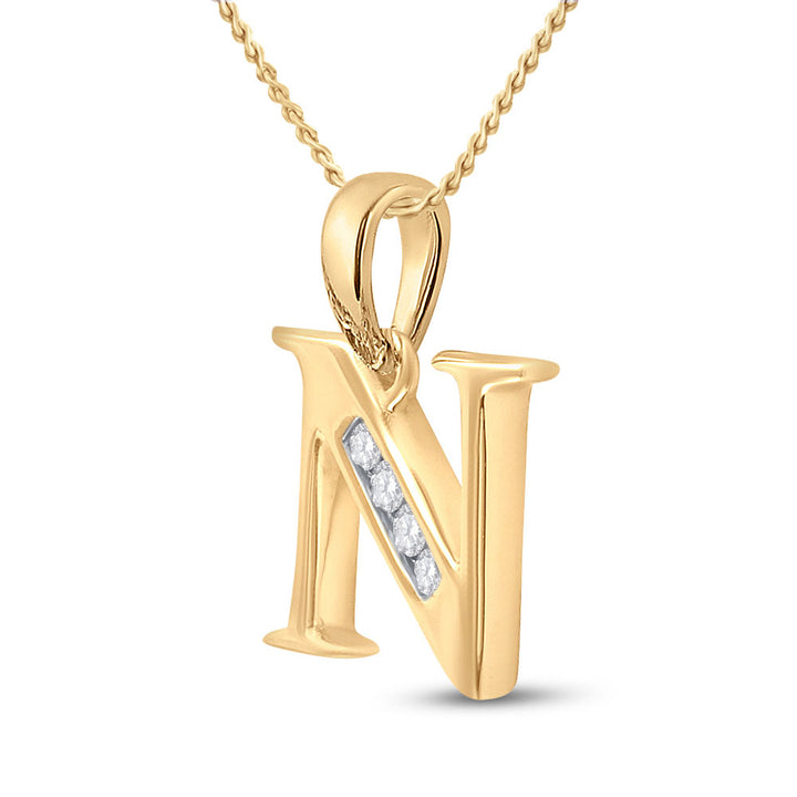 10kt Yellow Gold Womens Round Diamond N Initial Letter Pendant 1/20 Cttw