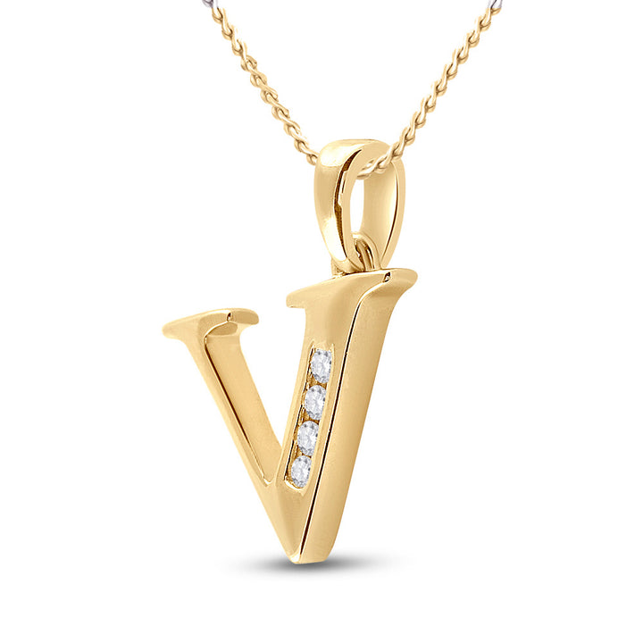 10kt Yellow Gold Womens Round Diamond V Initial Letter Pendant 1/20 Cttw