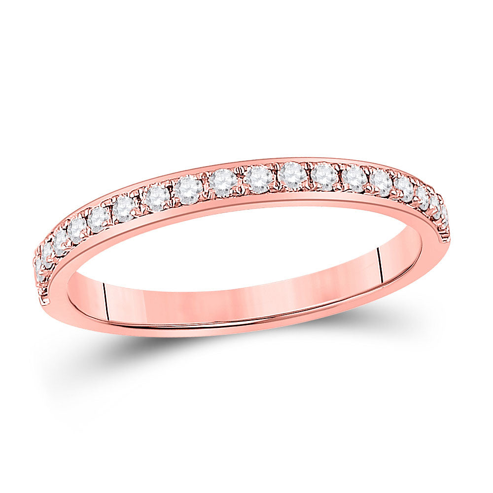 14kt Rose Gold Womens Round Diamond Wedding Single Row Band 1/6 Cttw