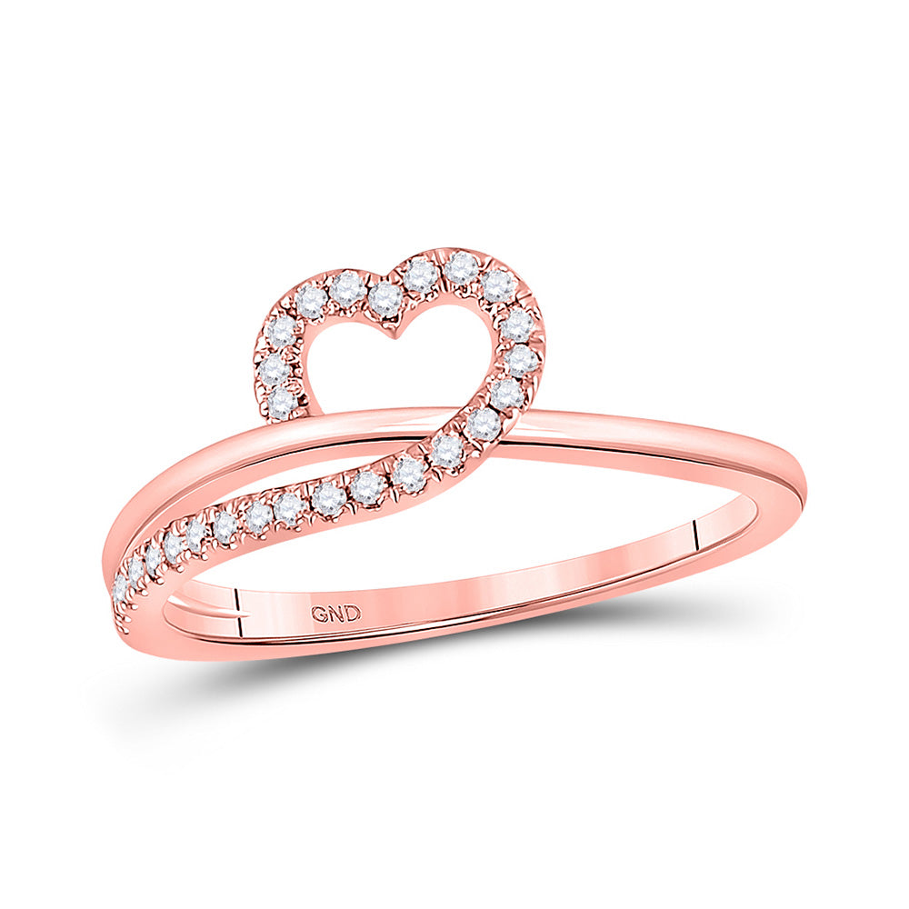 10kt Rose Gold Womens Round Diamond Heart Ring 1/6 Cttw