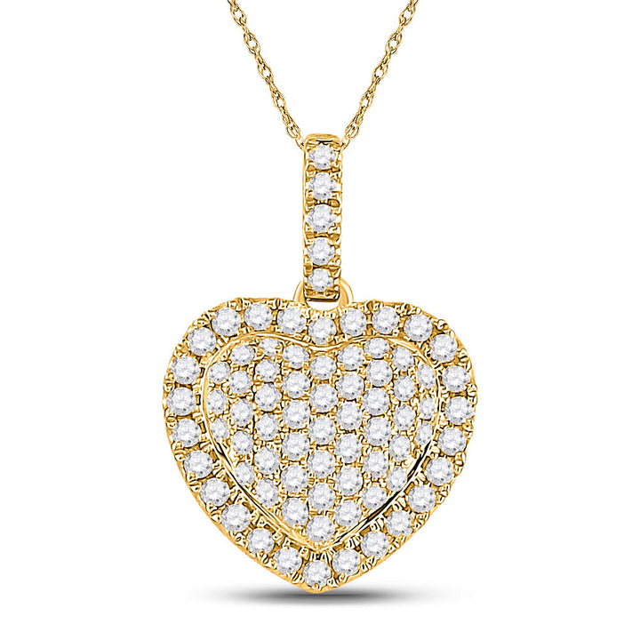 14kt Yellow Gold Womens Round Diamond Heart Pendant 1/2 Cttw