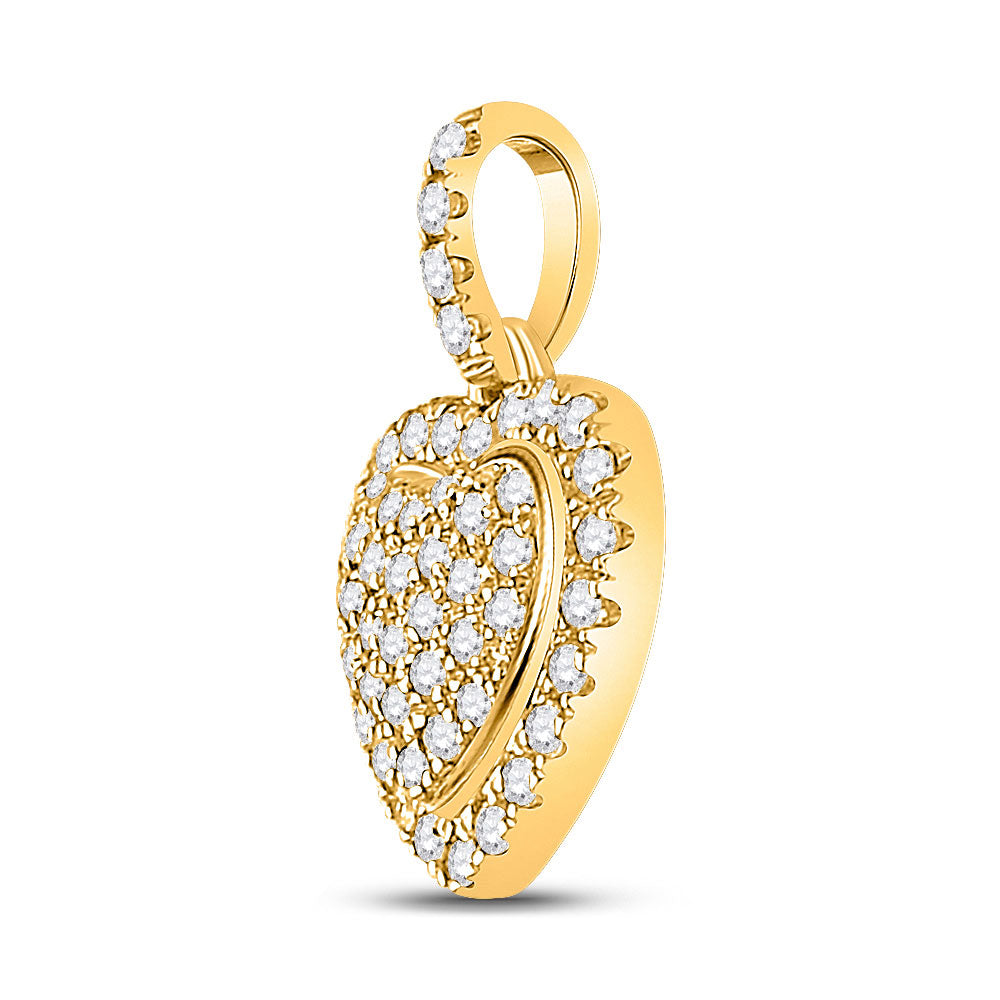 14kt Yellow Gold Womens Round Diamond Heart Pendant 1/4 Cttw