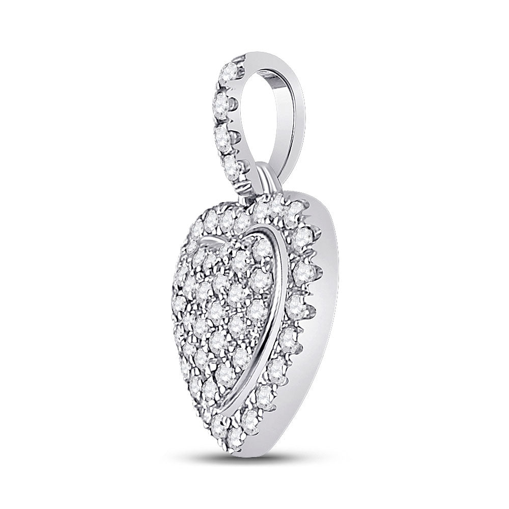 14kt White Gold Womens Round Diamond Heart Pendant 1/4 Cttw