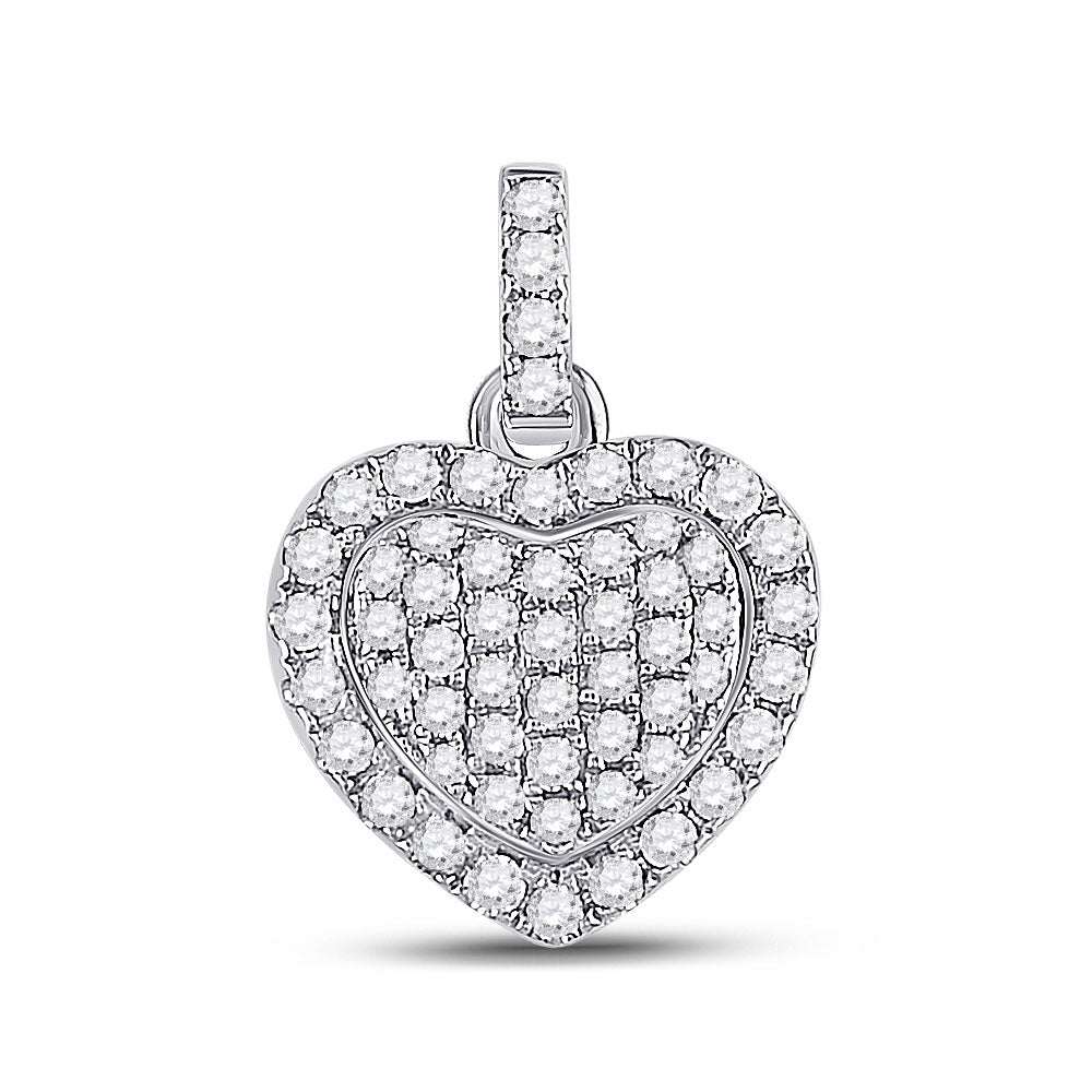 14kt White Gold Womens Round Diamond Heart Pendant 1/4 Cttw