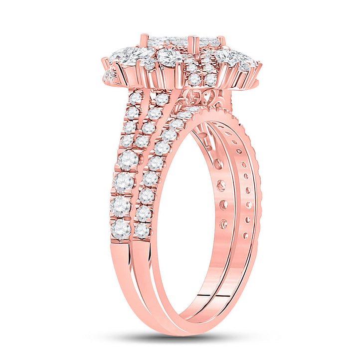 14kt Rose Gold Princess Marquise Diamond Bridal Wedding Ring Band Set 1-3/4 Cttw