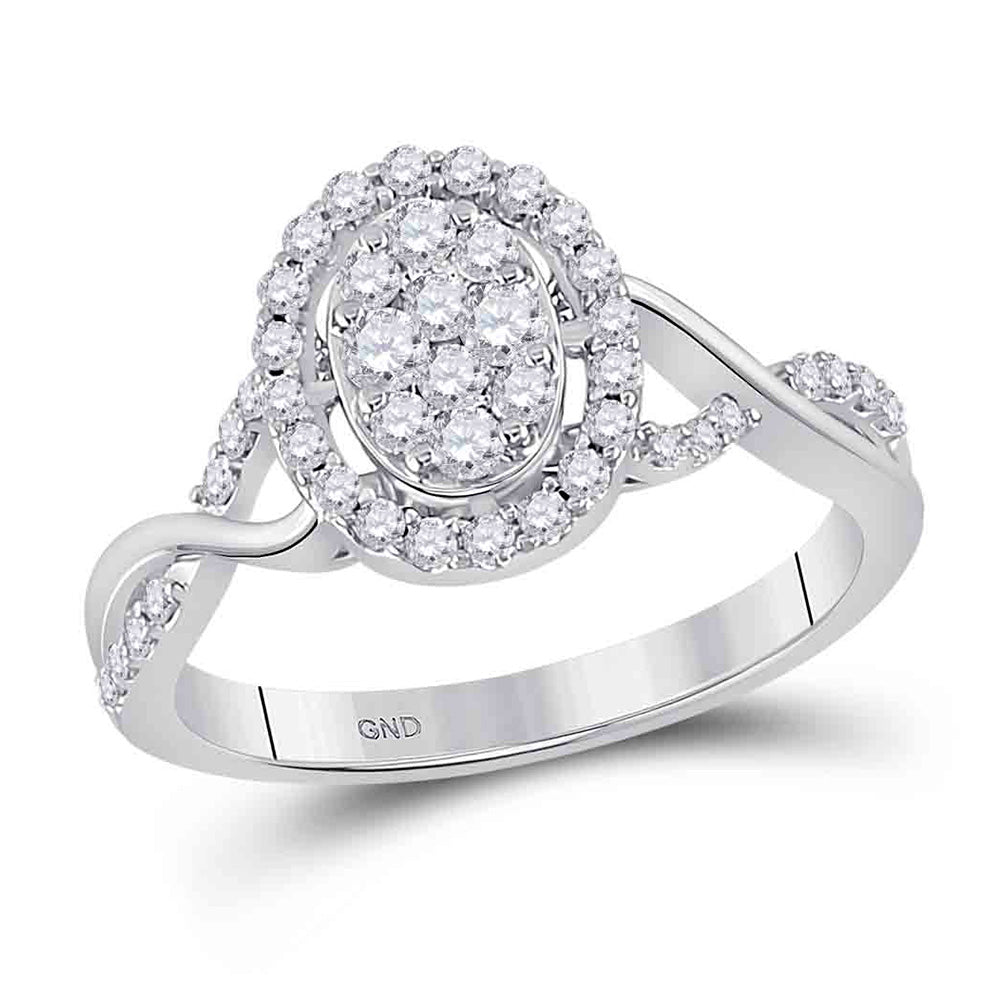 14kt White Gold Womens Round Diamond Oval Cluster Ring 1/2 Cttw