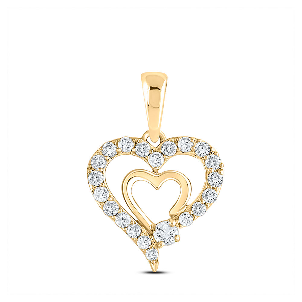 10kt Yellow Gold Womens Round Diamond Heart Pendant 1/4 Cttw