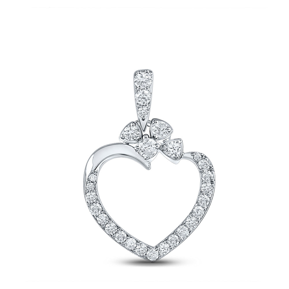 10kt White Gold Womens Round Diamond Heart Pendant 1/3 Cttw