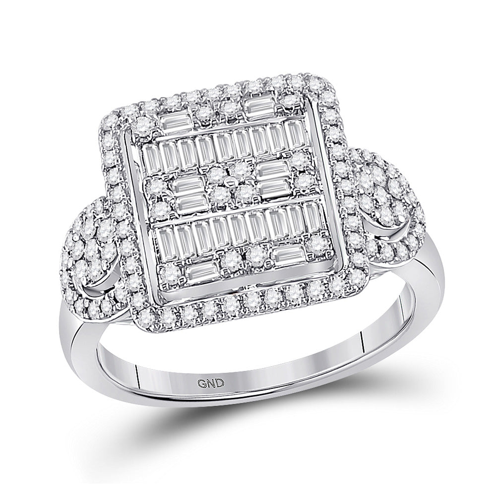 14kt White Gold Womens Baguette Diamond Square Cluster Ring 7/8 Cttw