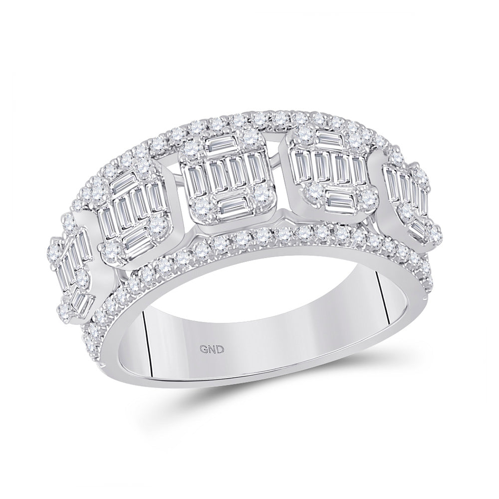 14kt White Gold Womens Baguette Diamond Fashion Band Ring 1-1/4 Cttw