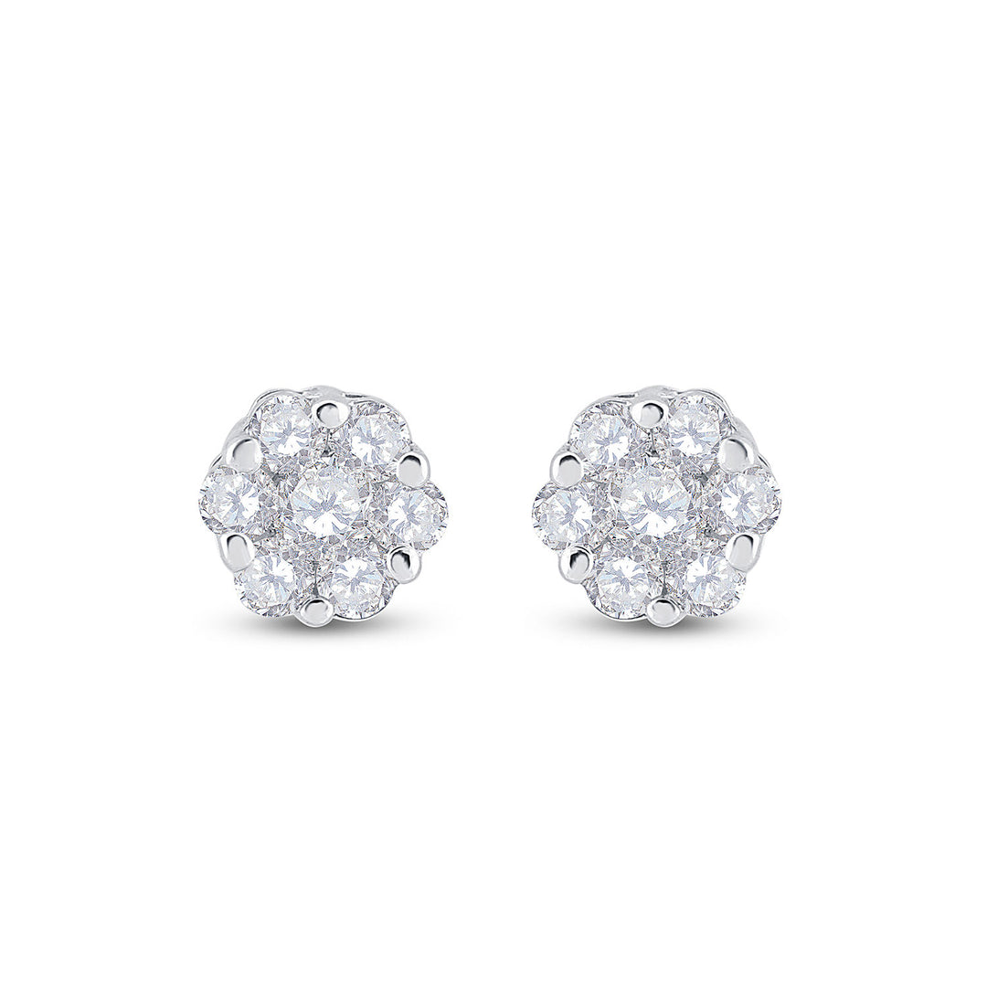 10kt White Gold Womens Round Diamond Cluster Earrings 1/6 Cttw