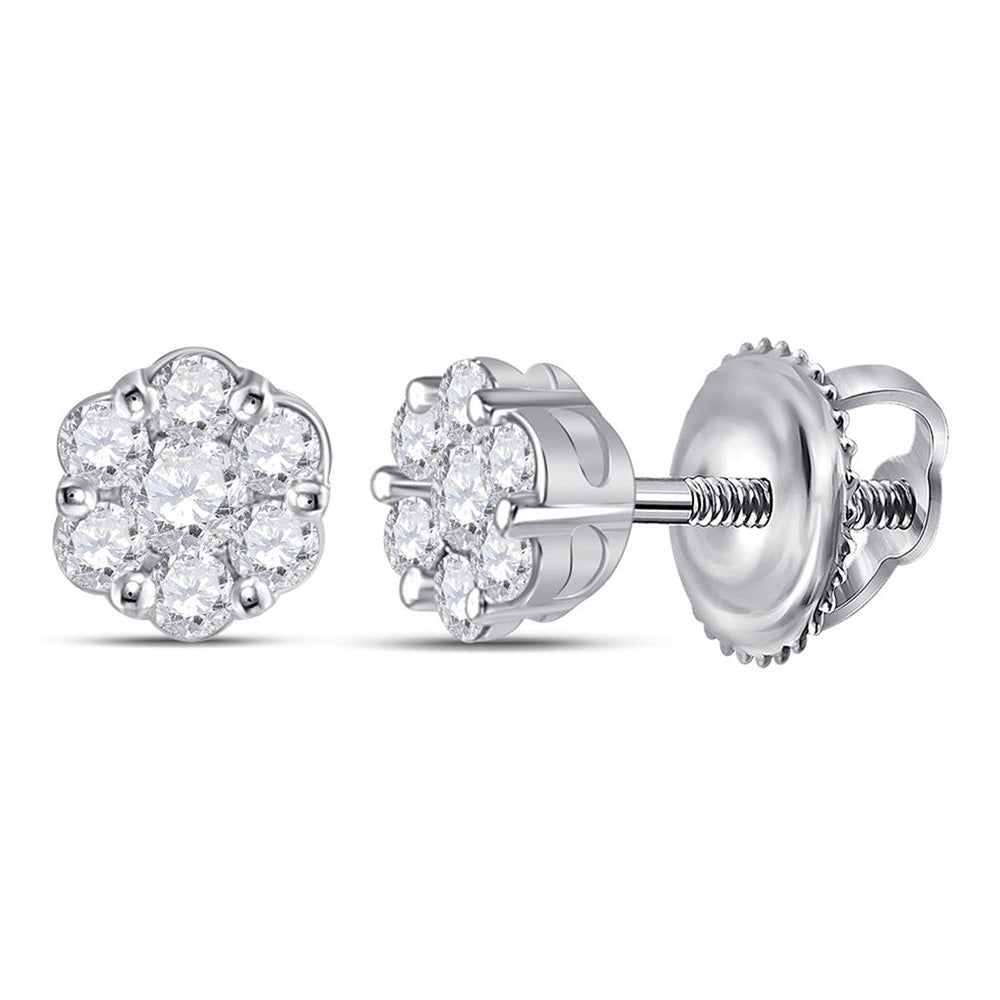 10kt White Gold Womens Round Diamond Flower Cluster Earrings 1/4 Cttw