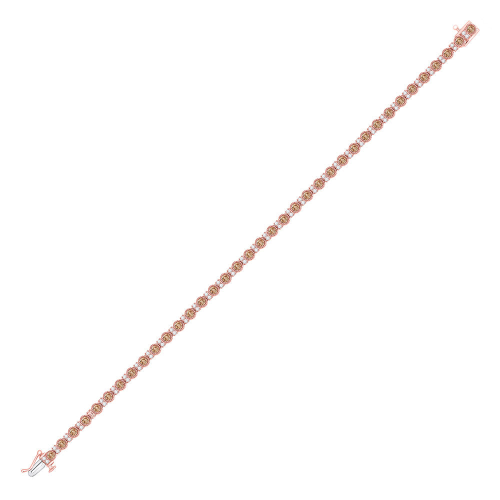 14kt Rose Gold Womens Round Brown Diamond Single Row Tennis Bracelet 2 Cttw