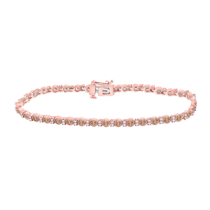 14kt Rose Gold Womens Round Brown Diamond Single Row Tennis Bracelet 2 Cttw