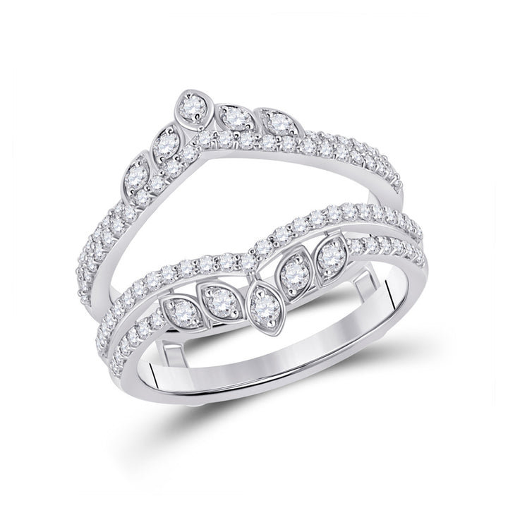 14kt White Gold Womens Round Diamond Wedding Wrap Ring Guard Enhancer 5/8 Cttw