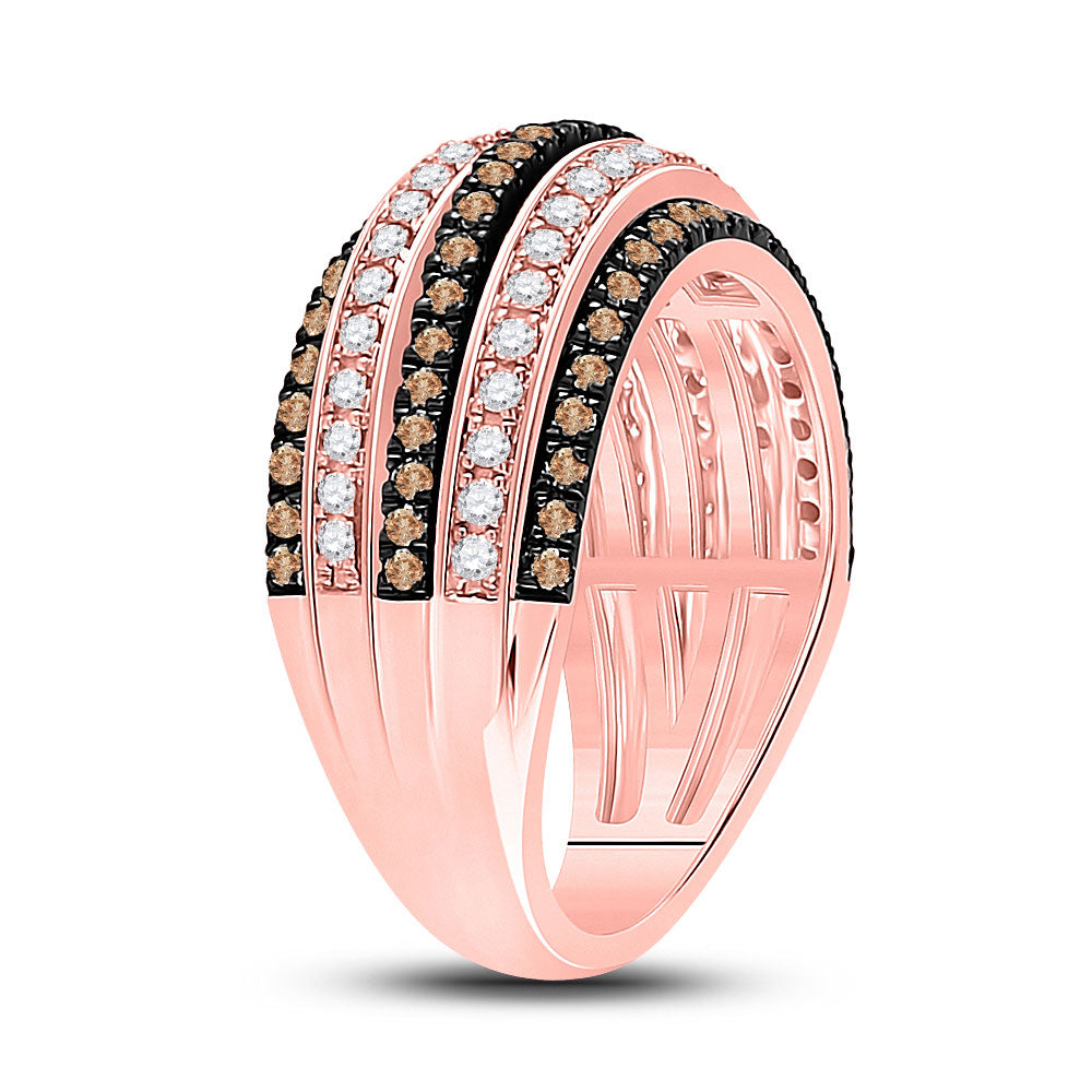 14kt Rose Gold Womens Round Brown Diamond Stripe Band Ring 1 Cttw