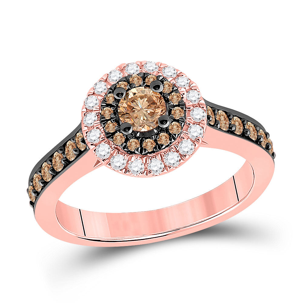 14kt Rose Gold Round Brown Diamond Solitaire Bridal Wedding Engagement Ring 7/8 Cttw