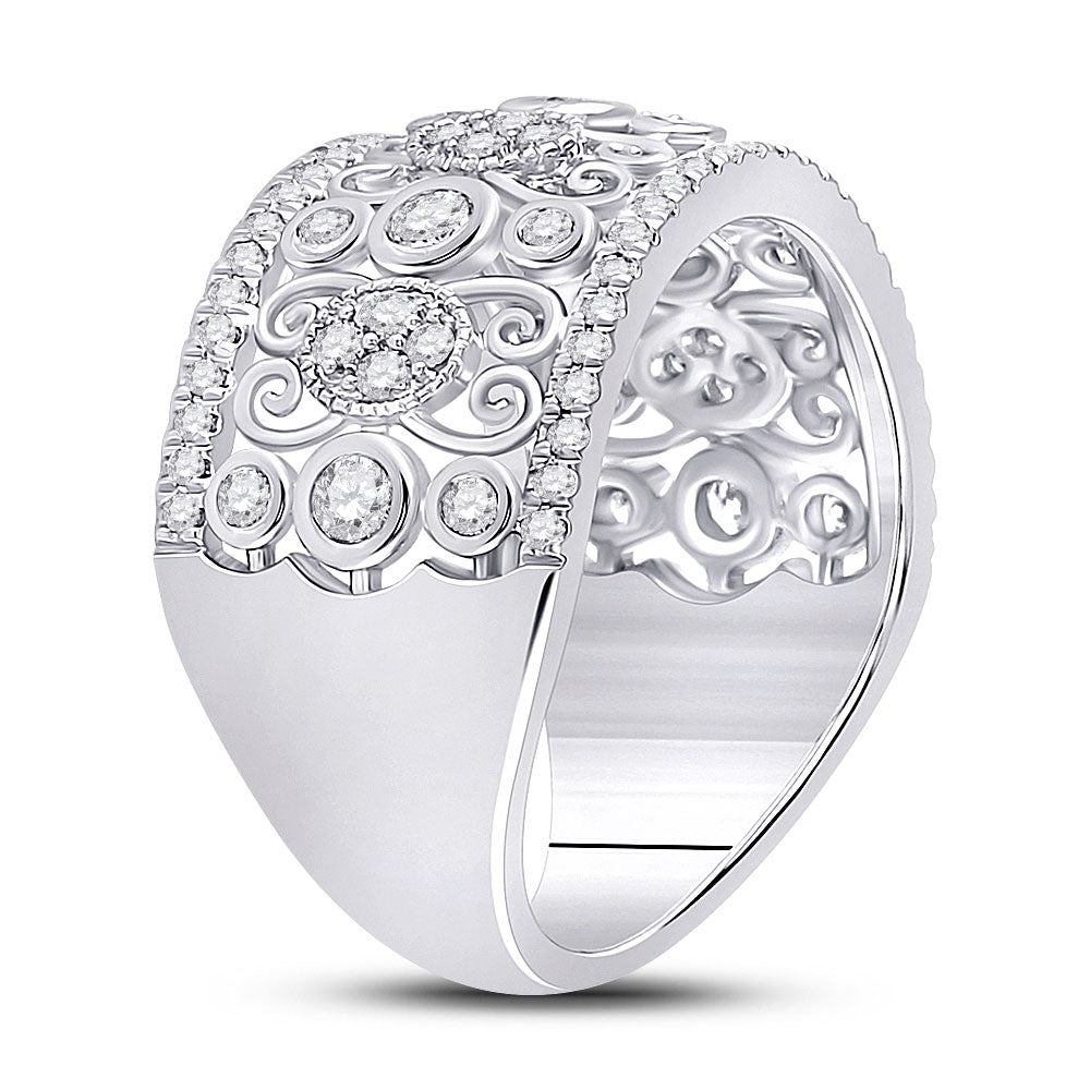 14kt White Gold Womens Round Diamond Scroll Cluster Band Ring 5/8 Cttw