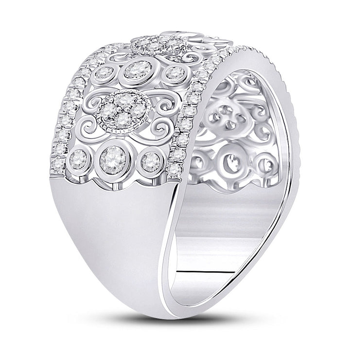 14kt White Gold Womens Round Diamond Scroll Cluster Band Ring 5/8 Cttw