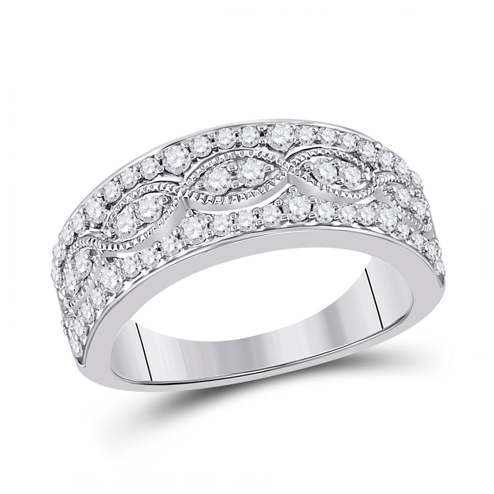 14kt White Gold Womens Round Diamond Band Ring 5/8 Cttw