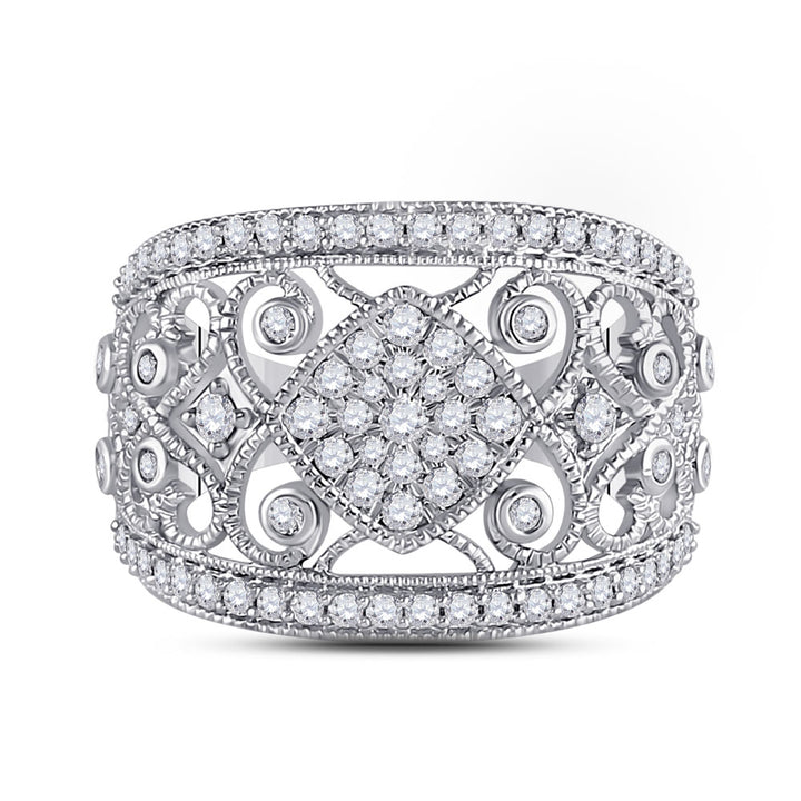 14kt White Gold Womens Round Diamond Filigree Fashion Ring 3/4 Cttw