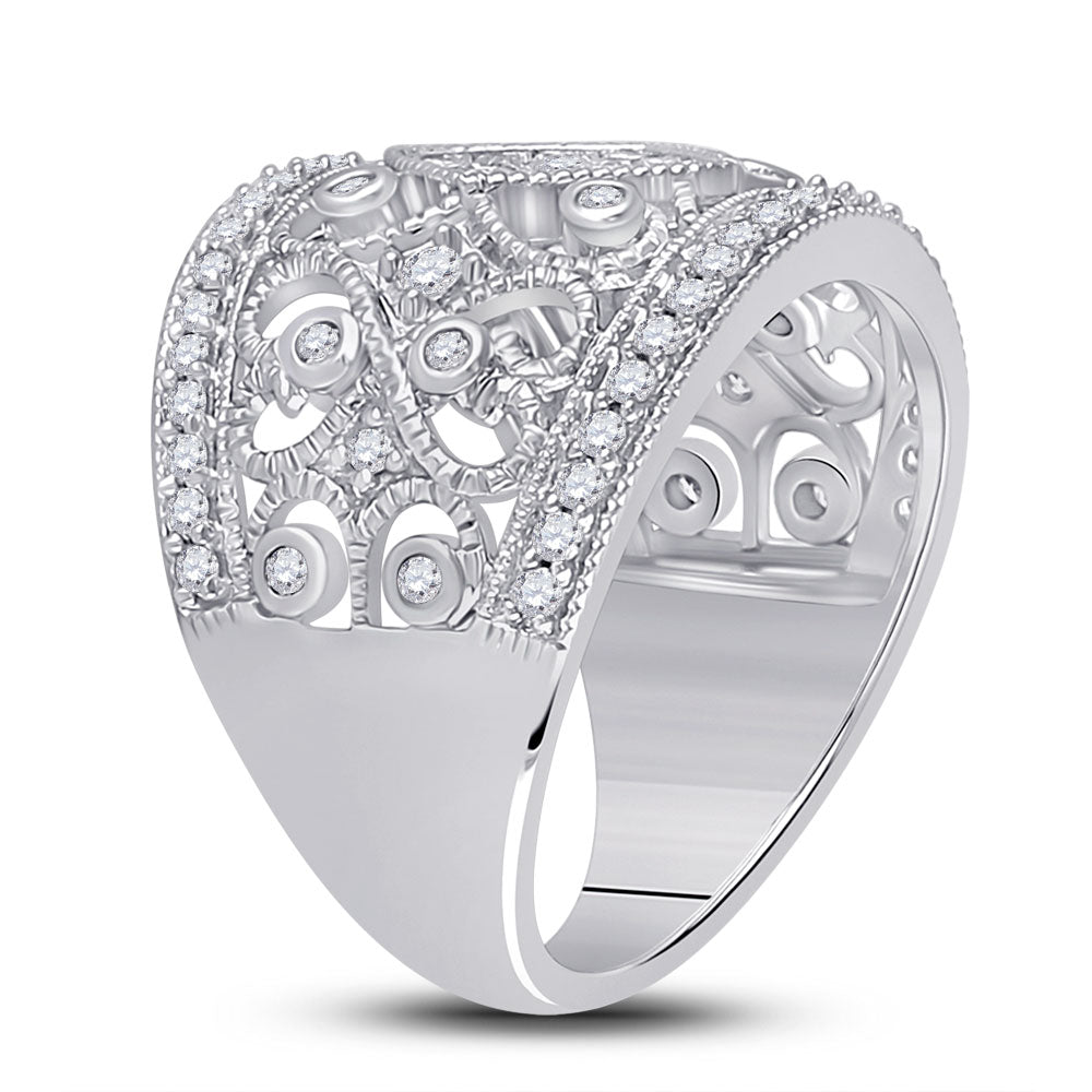 14kt White Gold Womens Round Diamond Filigree Fashion Ring 3/4 Cttw