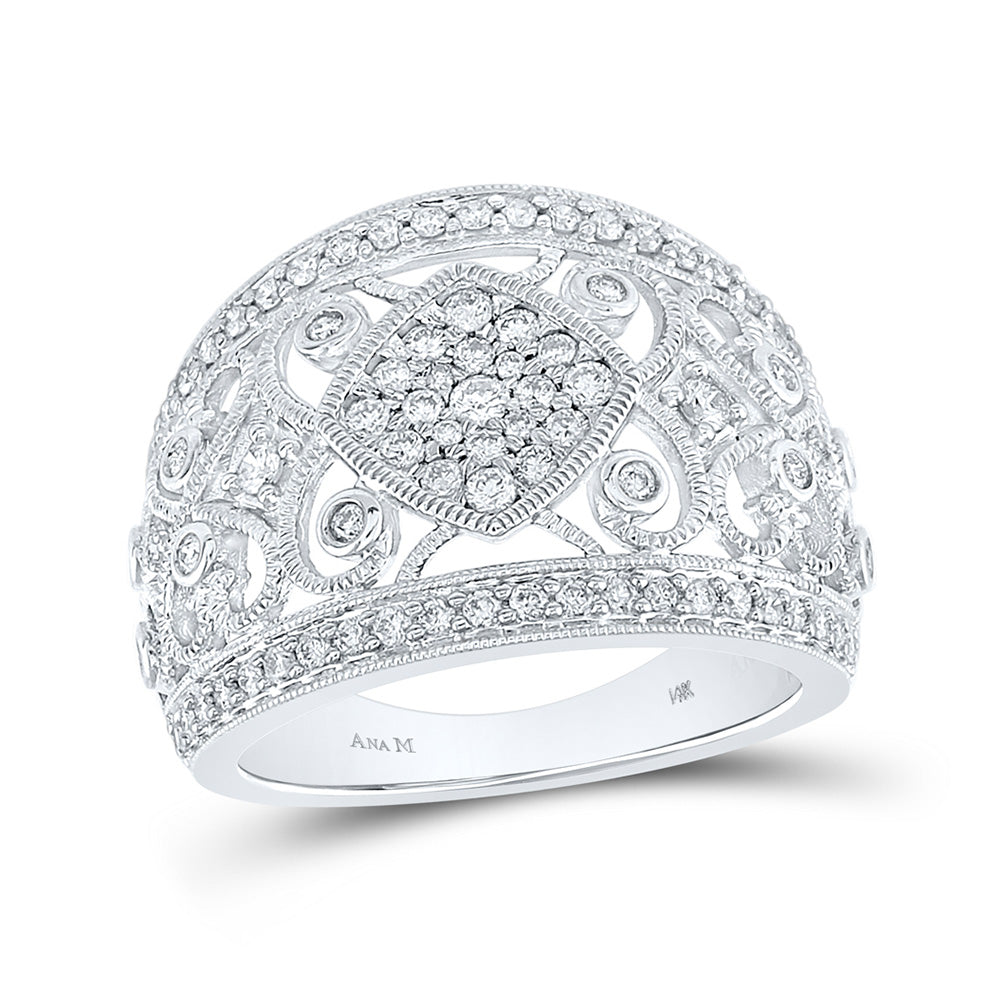 14kt White Gold Womens Round Diamond Filigree Fashion Ring 3/4 Cttw