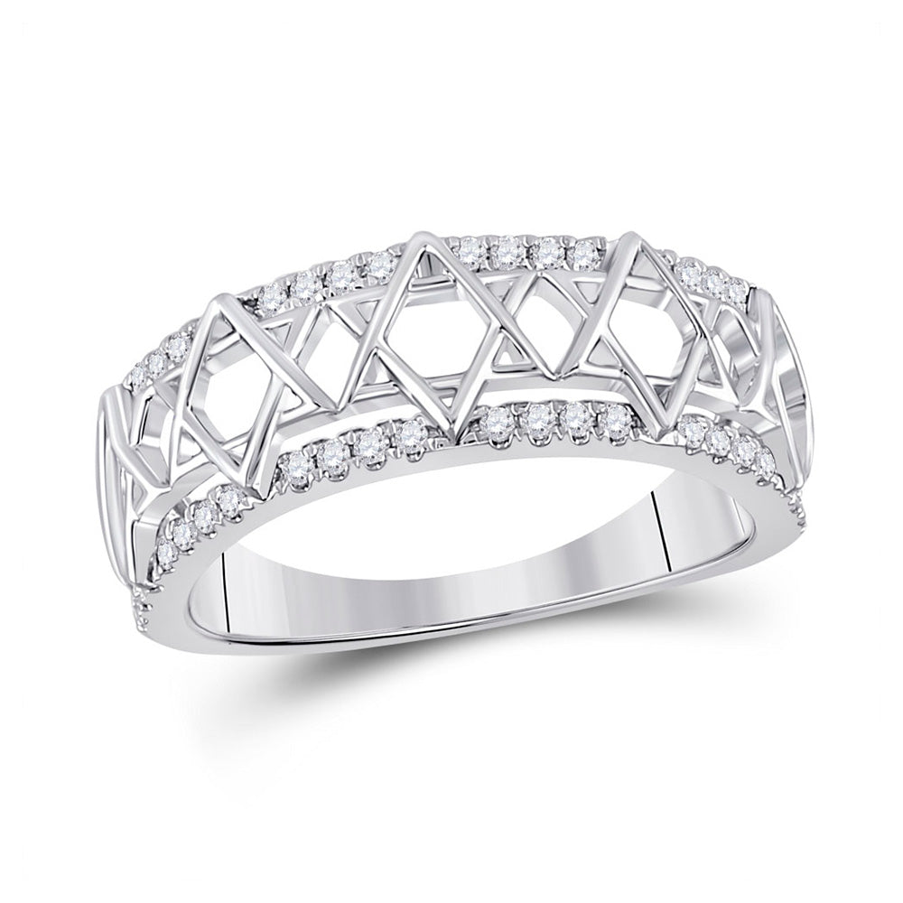 10kt White Gold Womens Round Diamond Magen David Star Ring 1/5 Cttw