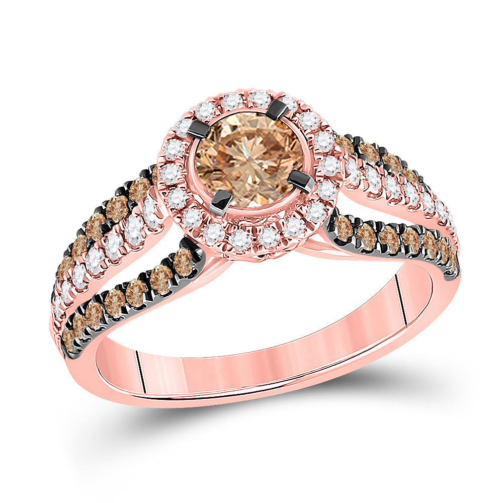 14kt Rose Gold Round Brown Diamond Solitaire Bridal Wedding Engagement Ring 1-1/3 Cttw