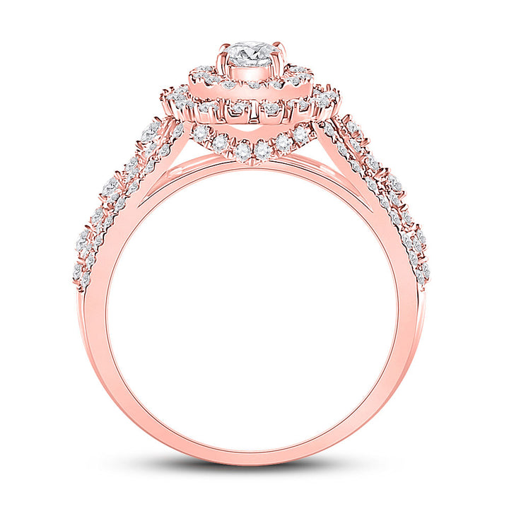 14kt Rose Gold Round Diamond Halo Bridal Wedding Engagement Ring 1 Cttw