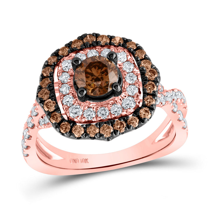 14kt Rose Gold Round Brown Diamond Halo Bridal Wedding Engagement Ring 1-5/8 Cttw