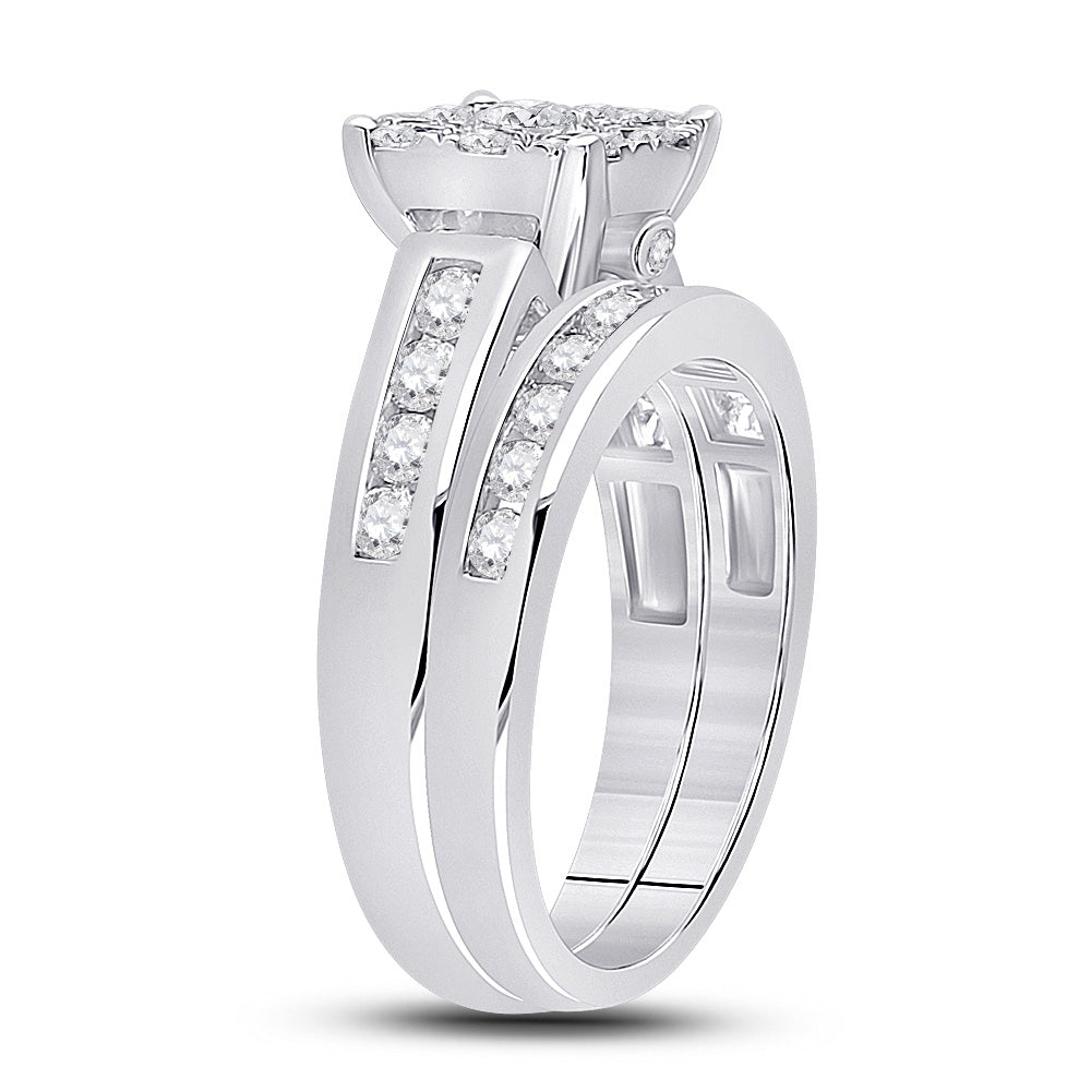 14kt White Gold Round Diamond Bridal Wedding Ring Band Set 1-1/2 Cttw