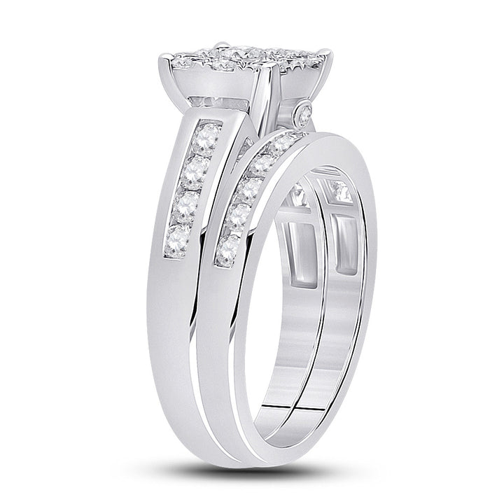 14kt White Gold Round Diamond Bridal Wedding Ring Band Set 1-1/2 Cttw