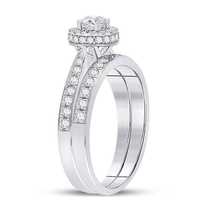 14kt White Gold Round Diamond Bridal Wedding Ring Band Set 1 Cttw