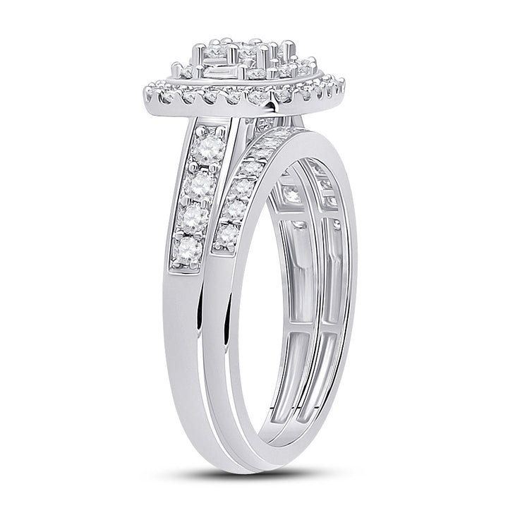 14kt White Gold Round Diamond Bridal Wedding Ring Band Set 1 Cttw