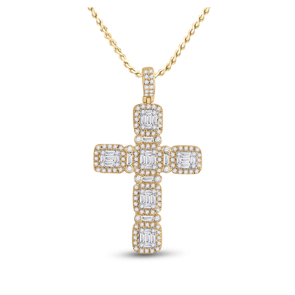 14kt Yellow Gold Womens Baguette Diamond Cross Pendant 2 Cttw