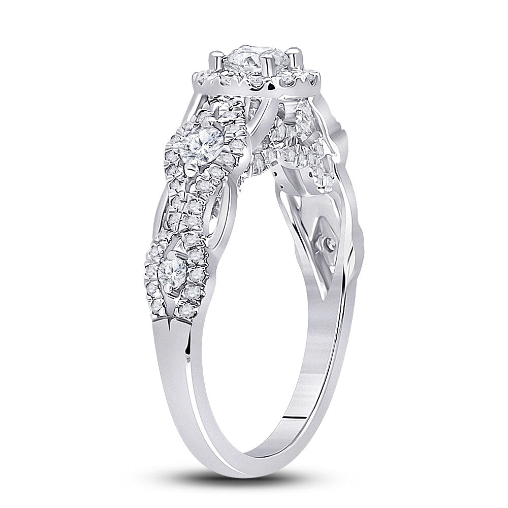 14kt White Gold Round Diamond Halo Bridal Wedding Engagement Ring 1 Cttw