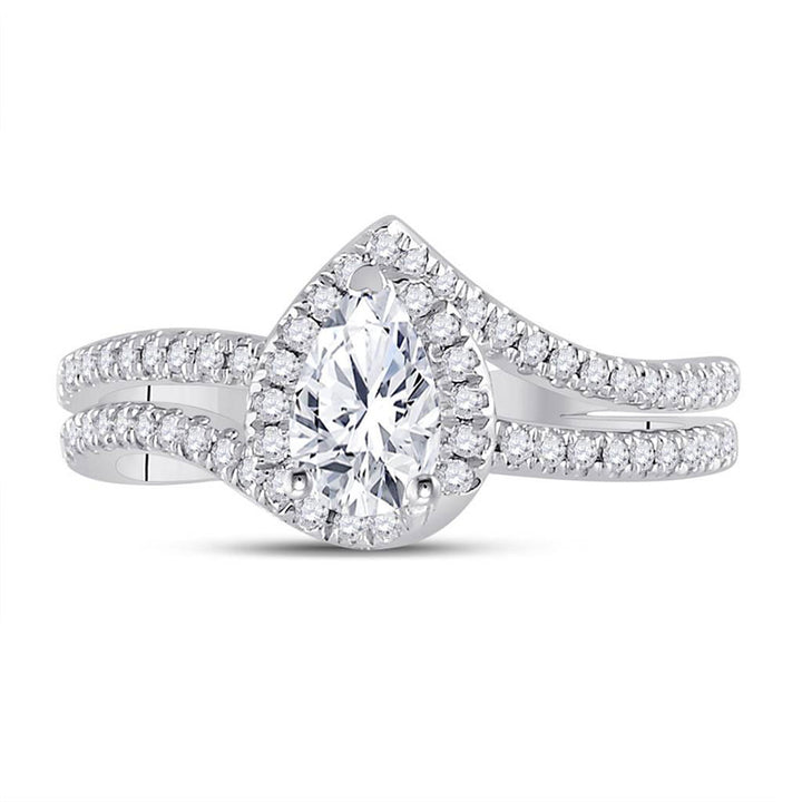 14kt White Gold Pear Diamond Halo Bridal Wedding Engagement Ring 1 Cttw