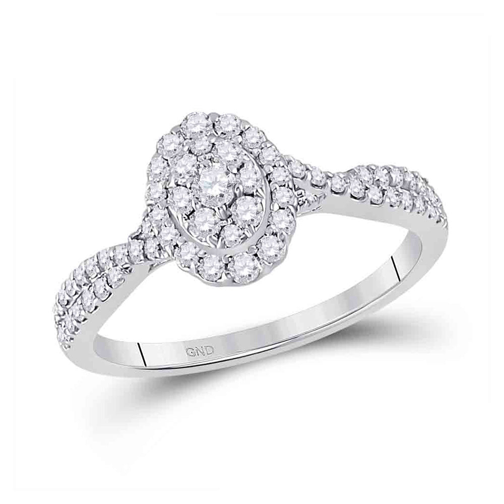 10kt White Gold Womens Round Diamond Oval Cluster Ring 1/2 Cttw