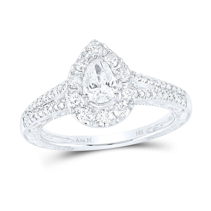 14kt White Gold Pear Diamond Solitaire Bridal Wedding Engagement Ring 1 Cttw