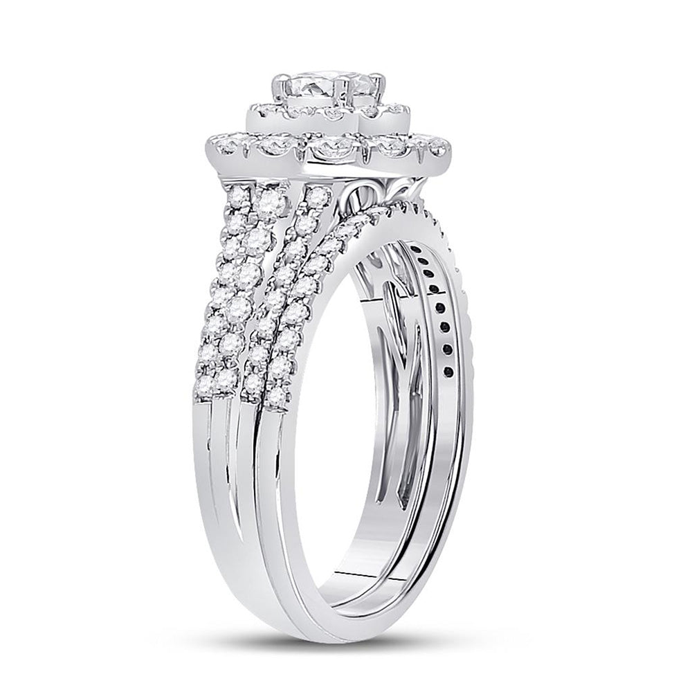 14kt White Gold Round Diamond Bridal Wedding Ring Band Set 1 Cttw