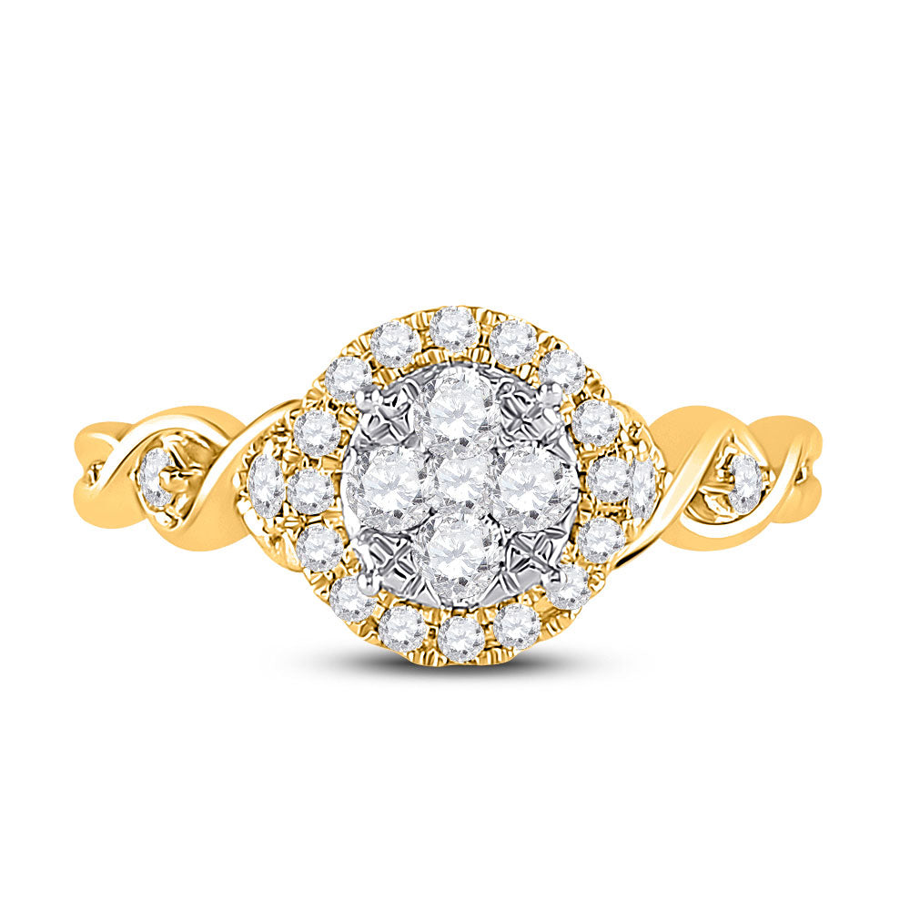 10kt Yellow Gold Womens Round Diamond Cluster Halo Ring 1/2 Cttw